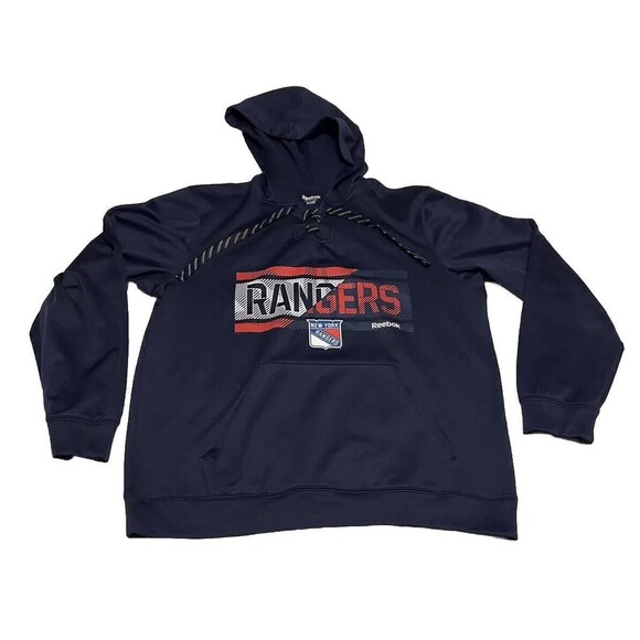 New York Rangers Mens Large NHL Hockey Reebok Hoodie Lace Up Relaxed Fit - Picture 1 of 5